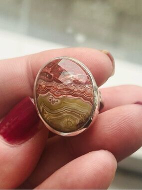 925 STERLING SILVER RED AGATE STATEMENT RING SZ 6